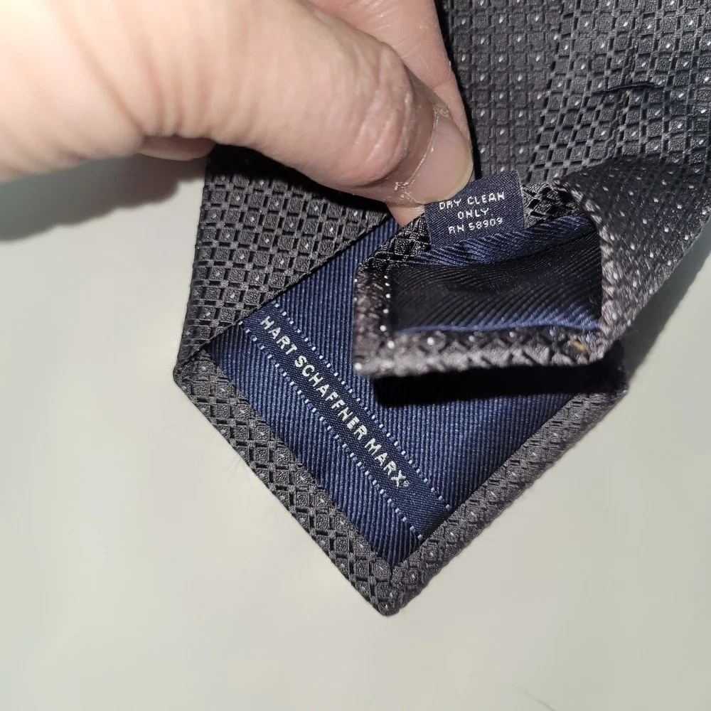 Hart Schaffner Marx Tie Silk Geometric Pattern Necktie Men's Gray Dot Office USA